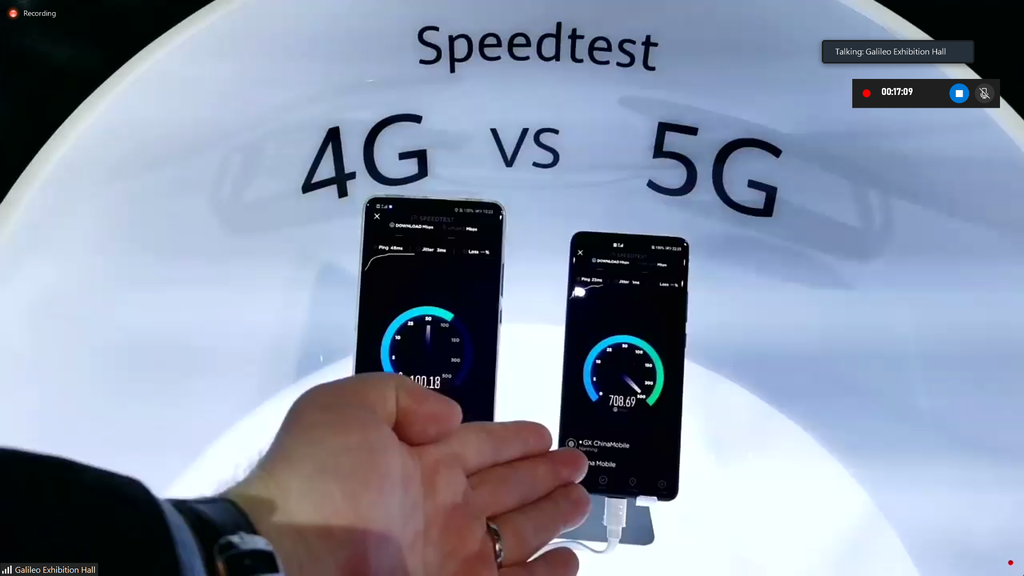 Teste de velocidade não podia ficar de fora, downloads foram 7x mais rápidos no 5G (Imagem: reprodução/Huawei)