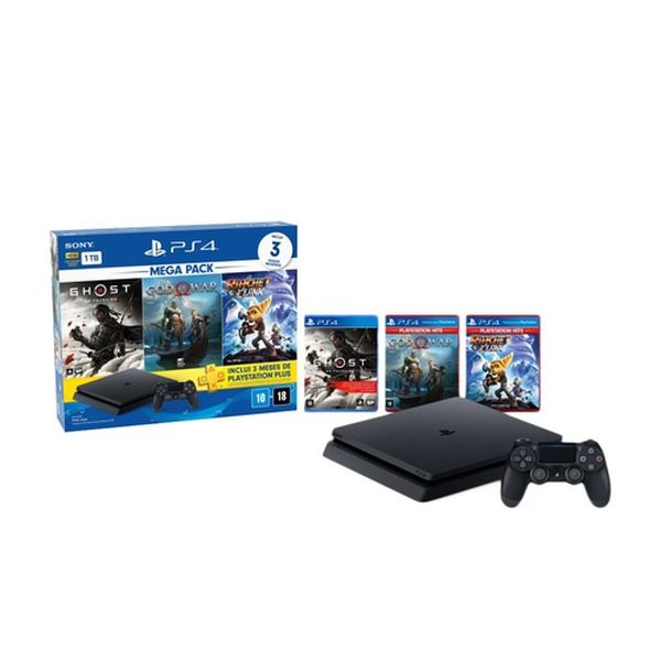 Console Playstation 4 Hits 1tb Bundle 18 - Games God Of War + Ratchet And Clank + Ghost Of Tsushima [APP + CUPOM]