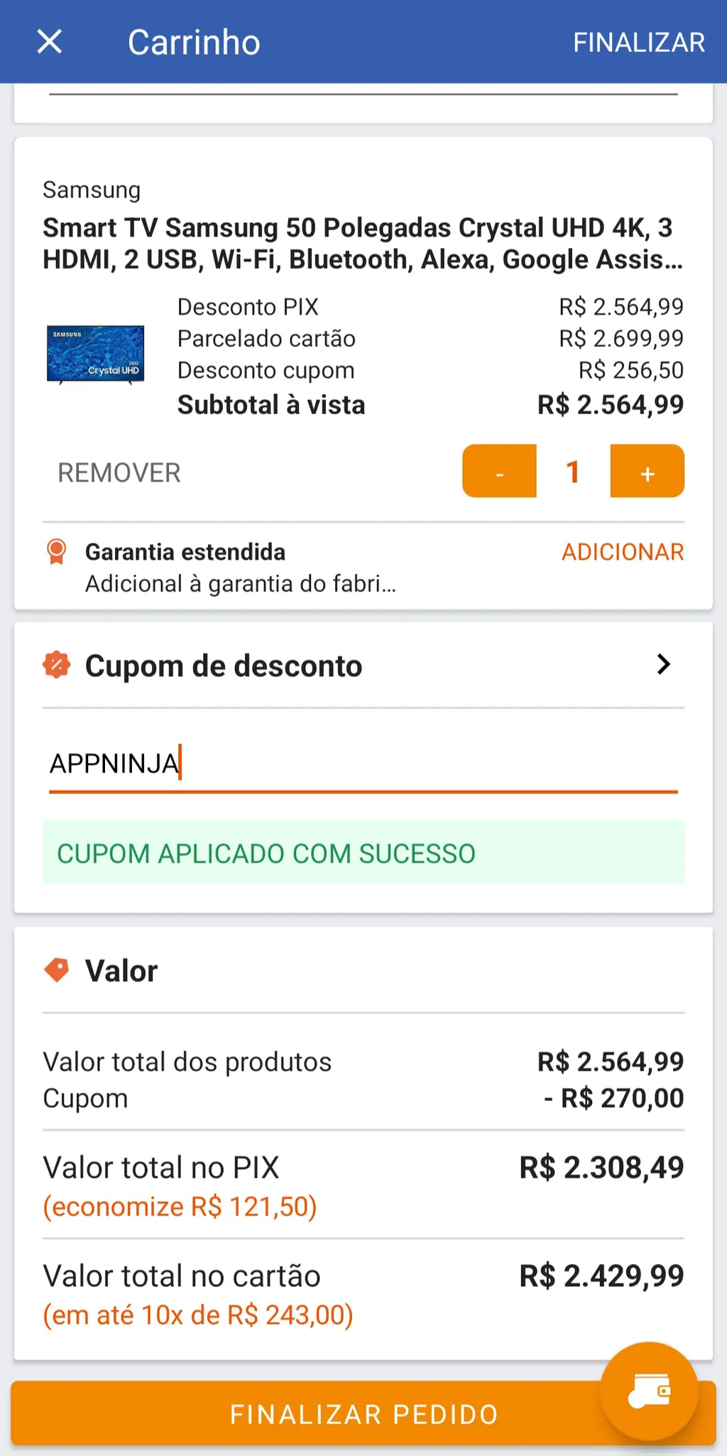 Smart TV Samsung 50 Polegadas Crystal UHD 4K, 3 HDMI, 2 USB, Wi-Fi ...