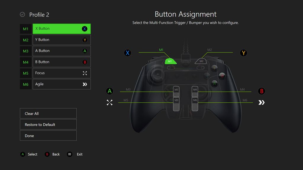 O app dedicado permite configurar a iluminação, os botões, a sensibilidade e outros recursos do controle, além de possibilitar a criação de perfis para diferentes jogos (Imagem: Reprodução/Razer)