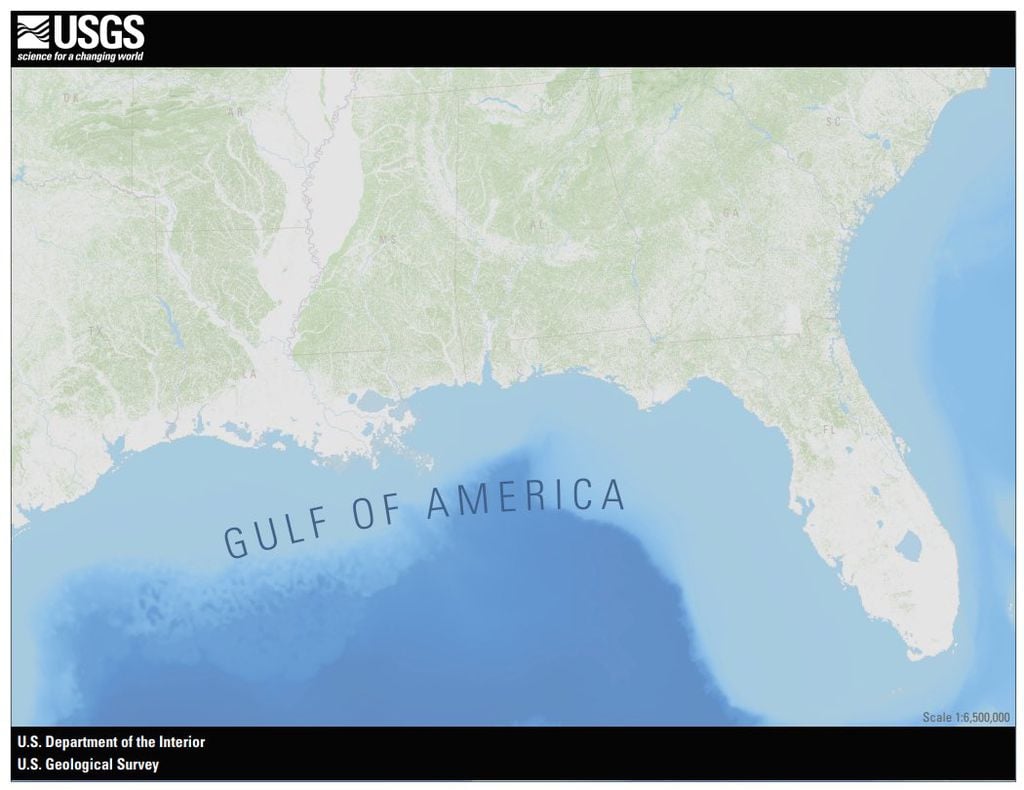 Em janeiro de 2025, a administração estadunidense renomeou o Golfo do México como Golfo dos Estados Unidos — ou da América, no original (Imagem: U.S. Department of the Interior/Domínio Público)