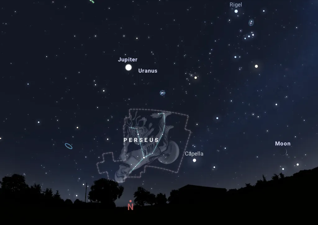 Posição da constelação Perseus às 5h30 para um observador em São Paulo (Imagem: Captura de tela/Stellarium)