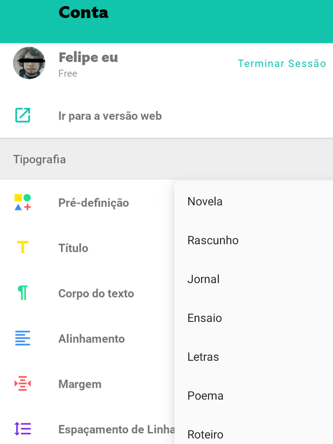 Você pode selecionar diferentes configurações de página em JotterPad - (Captura: Canaltech/Felipe Freitas)