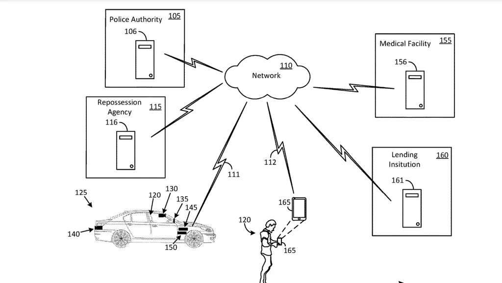 Sistema da Ford vai avisar usuário sobre a dívida, bloquear sistemas e, depois, "chamar" o carro de volta (Imagem: Departamento de patentes dos EUA)