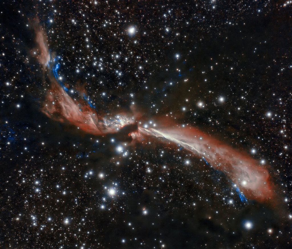 Jatos estelares vindos das interações entre as estrelas e nuvens gasosas por perto (Imagem: Reprodução/International Gemini Observatory / NOIRLab / NSF / AURA/L. Ferrero (Universidad Nacional de Córdoba)