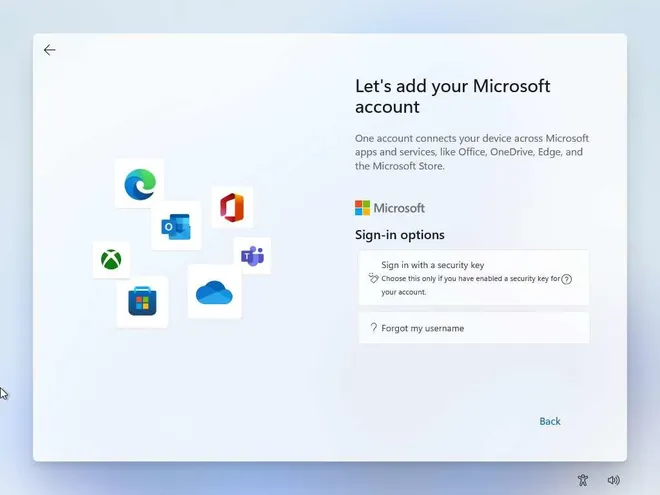 Para instalar o Windows 11 Pro e Home, é preciso ter uma conexão com a internet ativa e conta da Microsoft (Imagem: Reprodução/Microsoft)