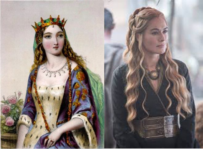 Retrato de Margarida de Anjou (à esquerda), que serviu de inspiração para a personagem Cersei Lannister (à direita)