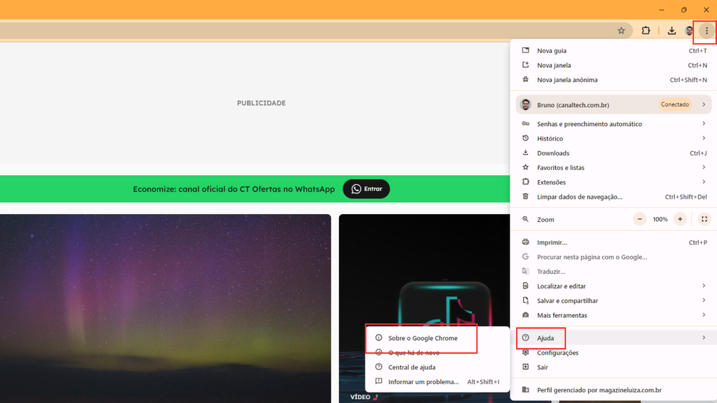 Como verificar a versão do Google Chrome (Imagem: Captura de tela/Bruno De Blasi/Canaltech)
