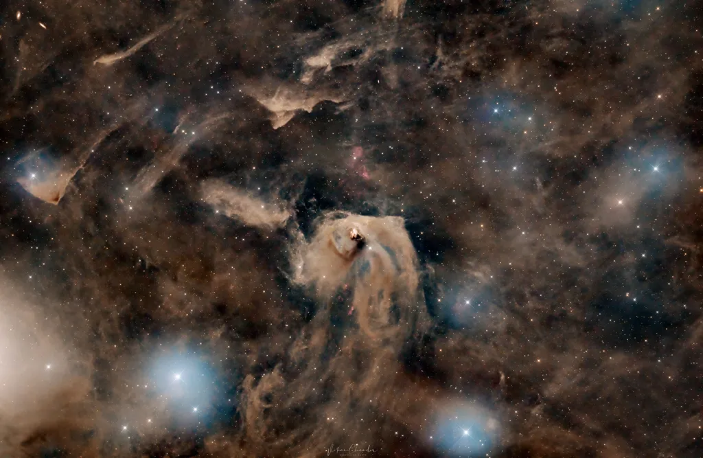 Nuvem molecular do Touro, repleta de poeira escura (Imagem: Reprodução/Vikas Chander)