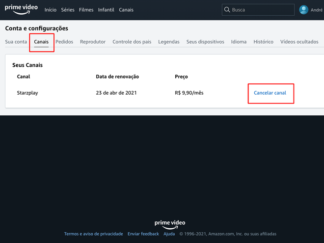 Como cancelar o  Prime Video