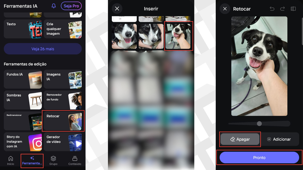 Passos para adicionar ou remover elementos de imagens no Photoroom