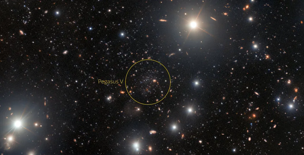 A galáxia Pegasus V está em destaque no círculo (Imagem: Reprodução/Gemini/NOIRLab/NSF/AURA/T.A. Rector/M. Zamani/D. de Martin)