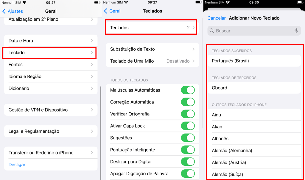 Você pode alterar o teclado do iPhone acessando o app Ajustes (Imagem: Captura de tela/Fabrício Calixto/Fabrício Calixto)