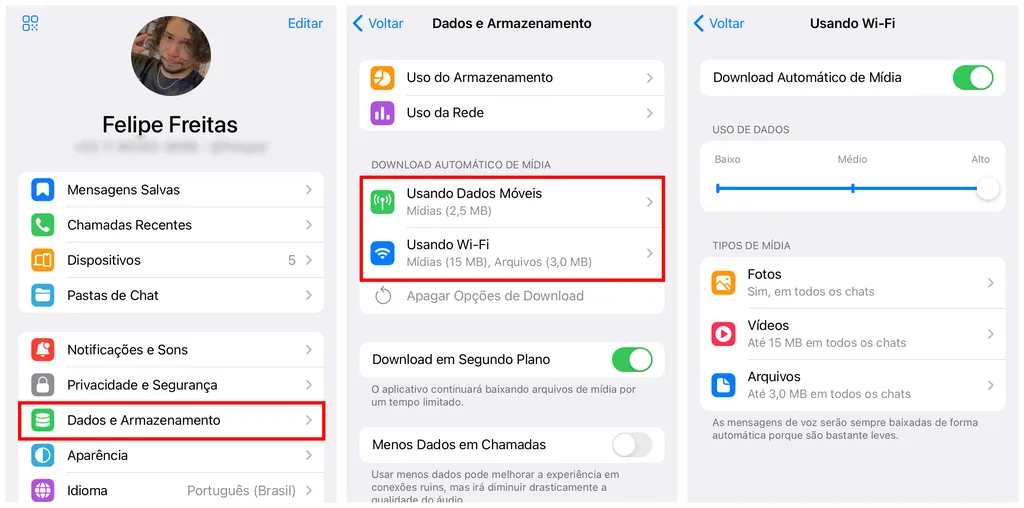 Você pode configurar o download automático de mídias no Telegram (Captura de tela: Canaltech/Felipe Freitas)