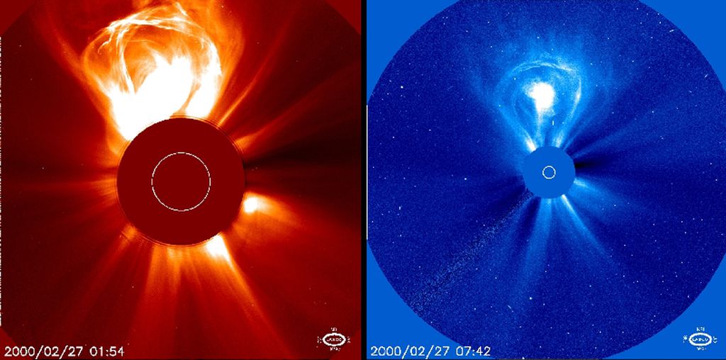 Ejeção de massa coronal do Sol em 2000 (Imagem: Reprodução/ESA/NASA/SOHO)