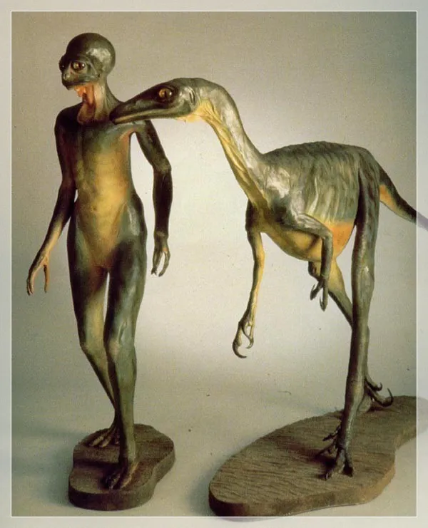 O imaginado dinossauroide e o extinto Stenonychosaurus, no qual é distantemente baseado (Imagem: Canadian Museum of Nature)