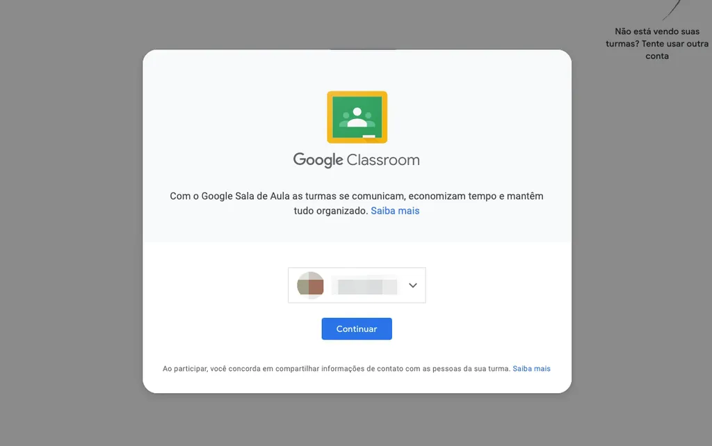 Como entrar no Google Classroom: faça login com sua conta para entrar em uma sala (Captura de tela: Caio Carvalho)