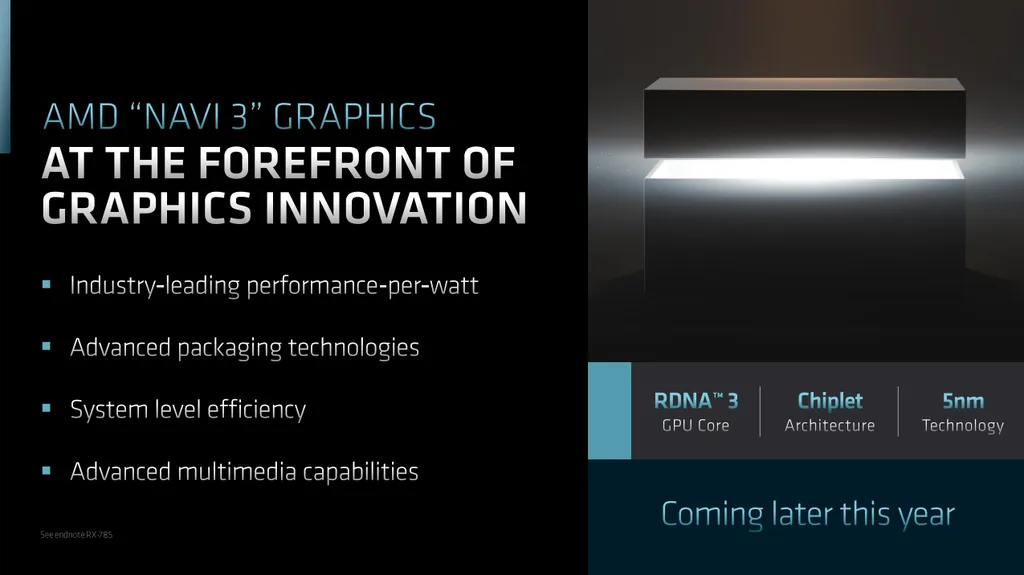 Além de litografia de 5 nm, as placas com RDNA 3 adotarão chiplets, tecnologia inédita entre as GPUs gamer (Imagem: AMD)