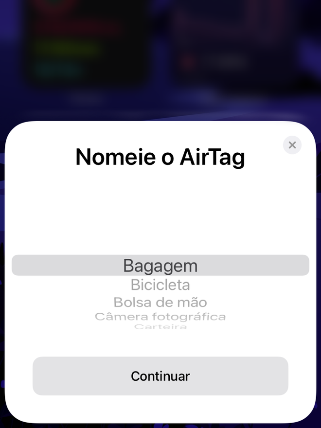 Adicione um nome ao seu AirTag logo durante o pareamento com o iPhone. (Lucas Wetten/Canaltech)