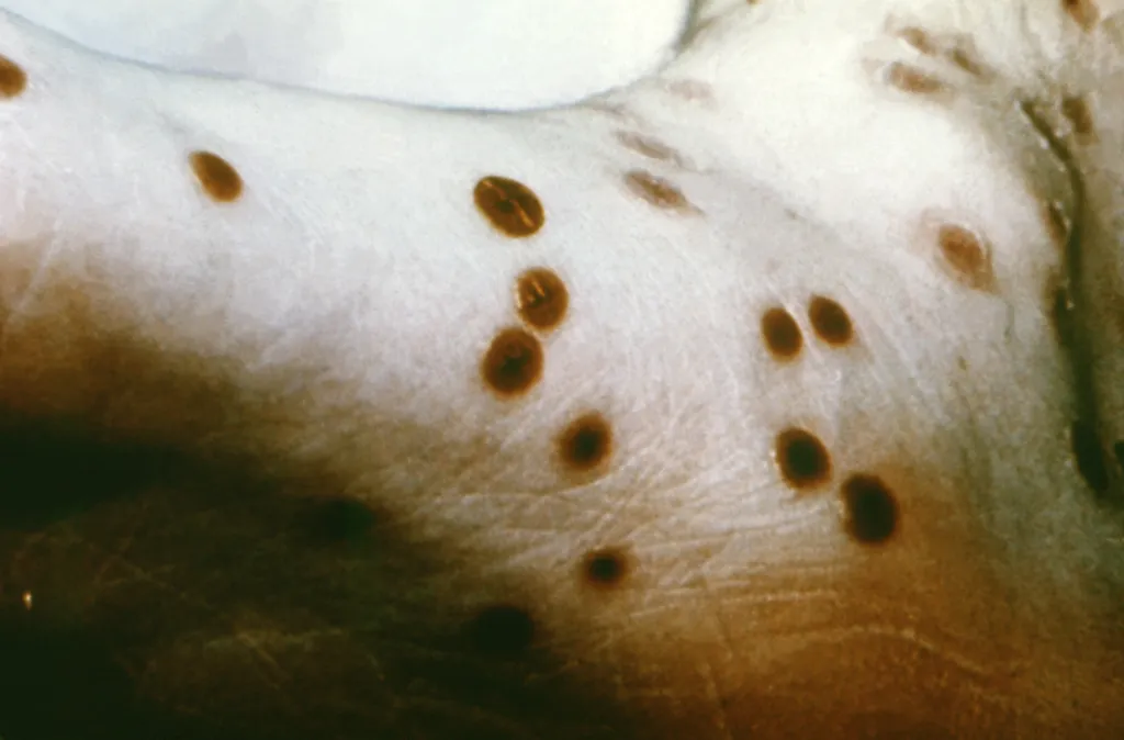 A varíola dos macacos pode causar úlceras incomuns, como uma única ocorrência nos genitais, além de dores anais (Imagem: CDC/R. Robinson)