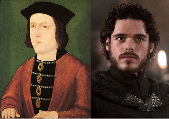 Retrato de Eduardo IV (à esquerda), que serviu de inspiração para a criação de Robb Stark (à direita)