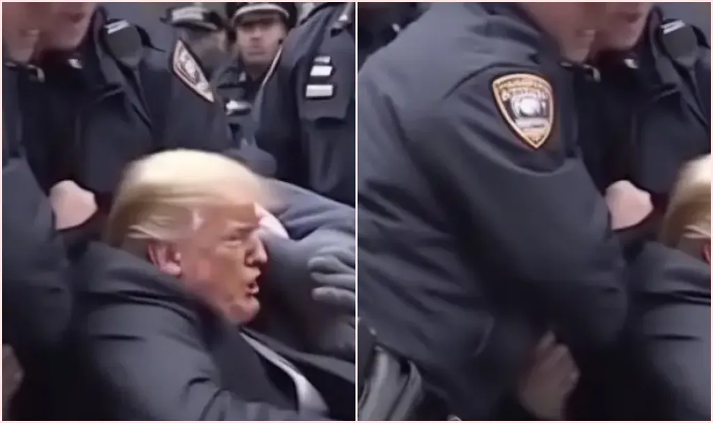Imagens de Donald Trump sendo preso pela polícia também foram geradas por IA (Imagem: Reprodução/Midjourney)
