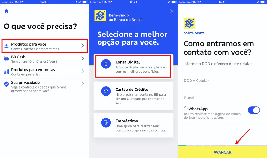Você pode abrir uma conta-corrente usando o app do Banco do Brasil (Imagem: Captura de tela/Fabrício Calixto/Canaltech)