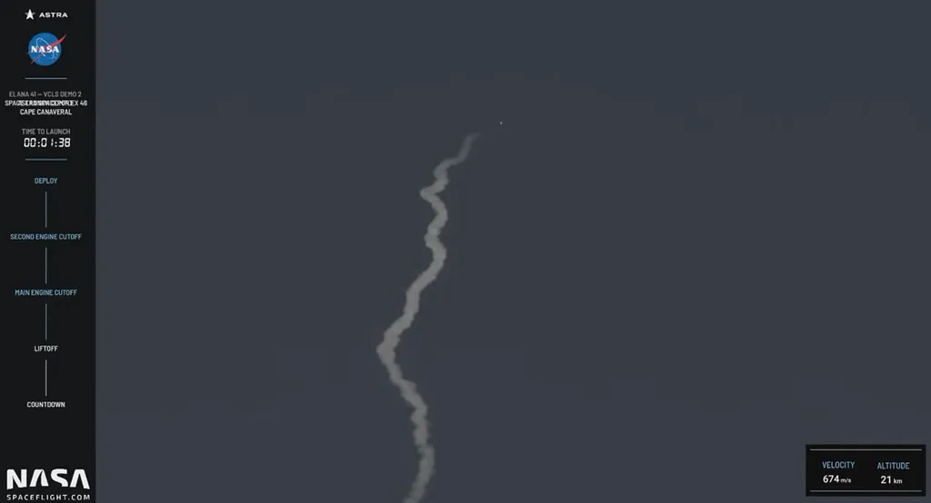 Três minutos após o lançamento, o foguete começou a rodopiar e não alcançou a órbita (Imagem: Captura de Tela/NASASpaceflight)