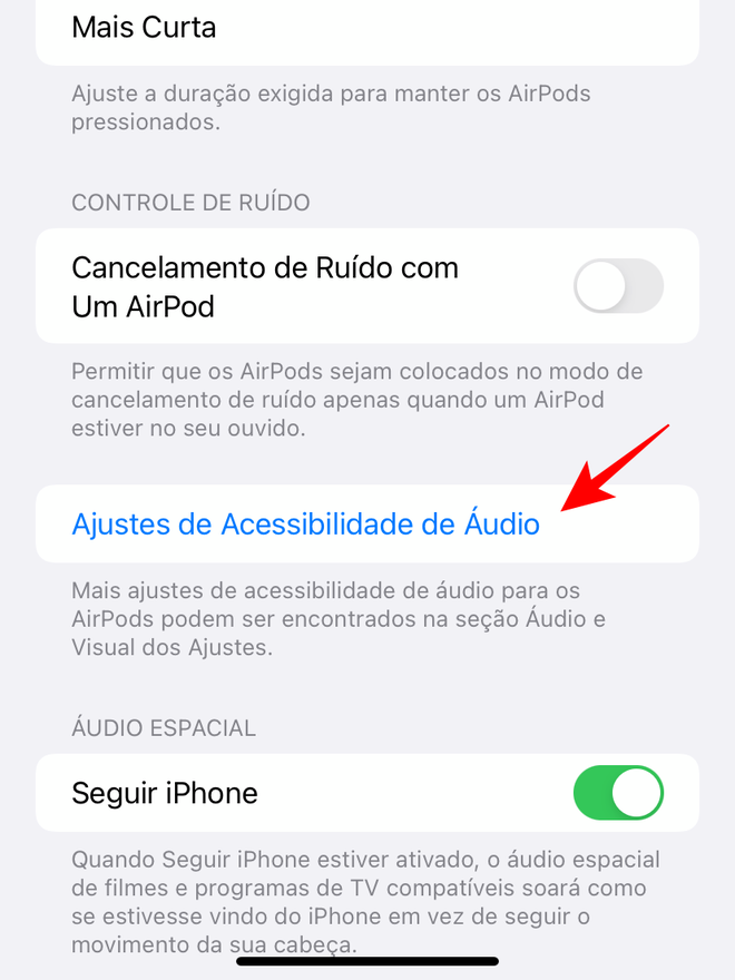 Entre na seção de ajustes de áudio do iOS - Captura de tela: Thiago Furquim (Canaltech)