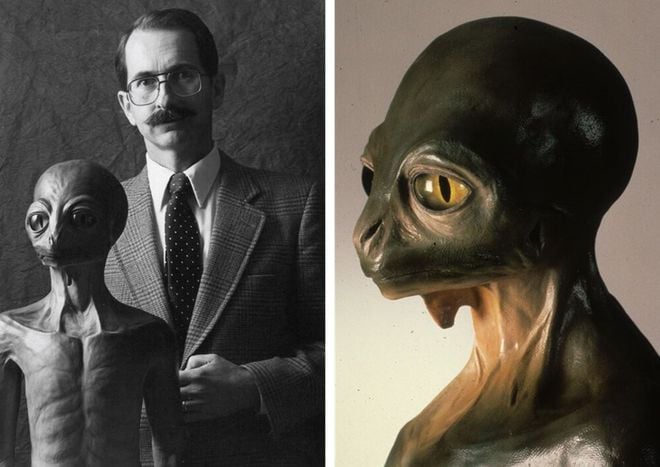 Dale Russell, junto ao artista Ron Séguin, imaginou a evolução de um dinossauroide, que teria forma parecida com a humana e seria inteligente; a ciência, no entanto, acha que isso seria muito improvável (Imagem: Darren Naish/Canadian Museum of Nature)