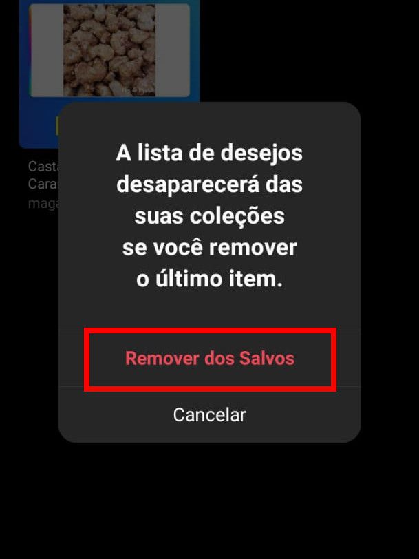 Com a pop-up aberta, clique em "Remover dos Salvos" (Captura de tela: Matheus Bigogno)