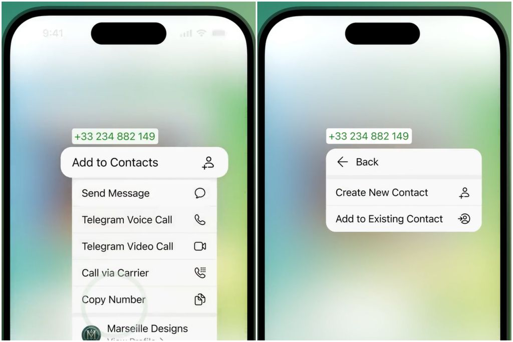 Telegram adiciona menu de ações rápidas para números de telefone dentro dos chats (Imagem: Divulgação/Telegram)