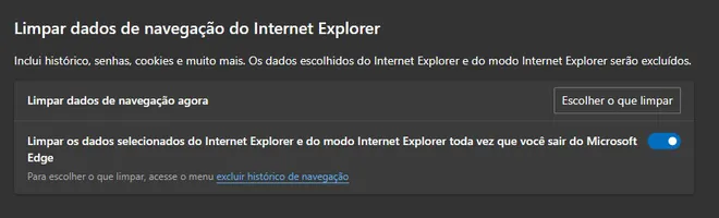 O Edge permite limpar dados de navegação do Internet Explorer ao fechar o navegador (Imagem: Alveni Lisboa/Canaltech)