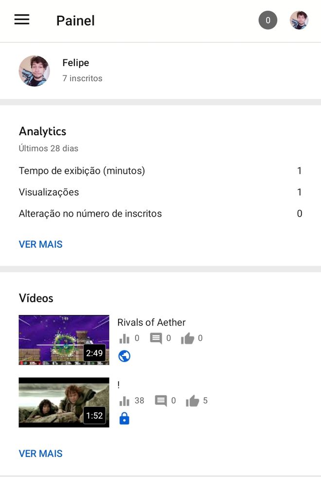 Página inicial do YouTube Studio - (Captura: Canaltech/ Felipe Freitas)