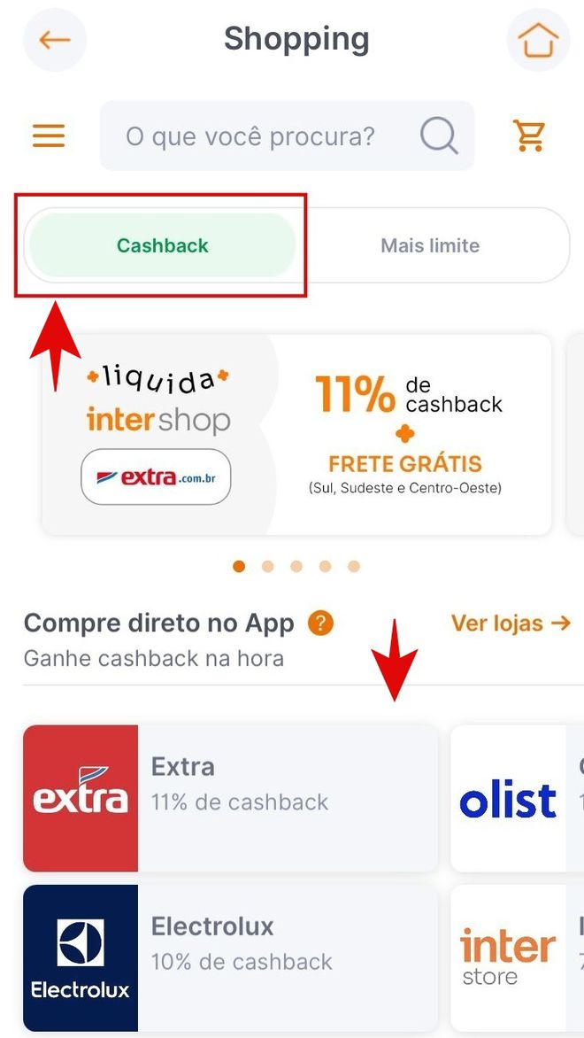 Selecione uma das lojas ou busque por produtos (Imagem: Kris Gaiato/Captura de tela)