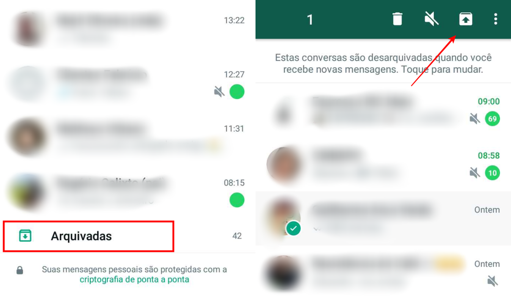 O WhatsApp no Android permite recuperar conversas na tela inicial do app (Imagem: Captura de tela/Fabrício Calixto/Canaltech)