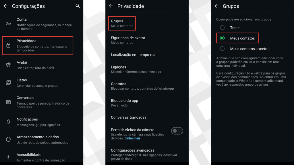Passos para limitar quem pode te adicionar em grupos no WhatsApp