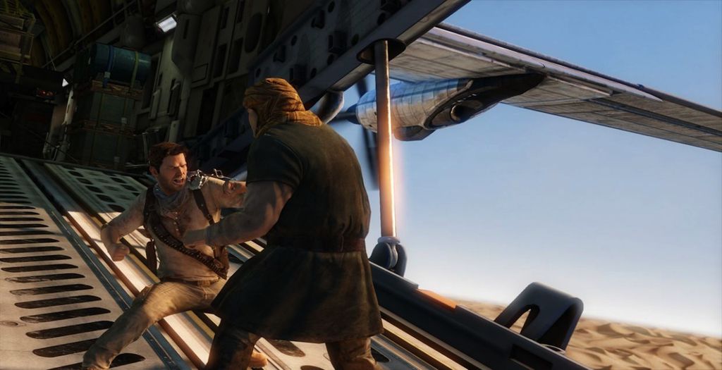 Drake caindo de um avião já é um clássico dos videogames (Imagem: Reprodução/Naughty Dog)