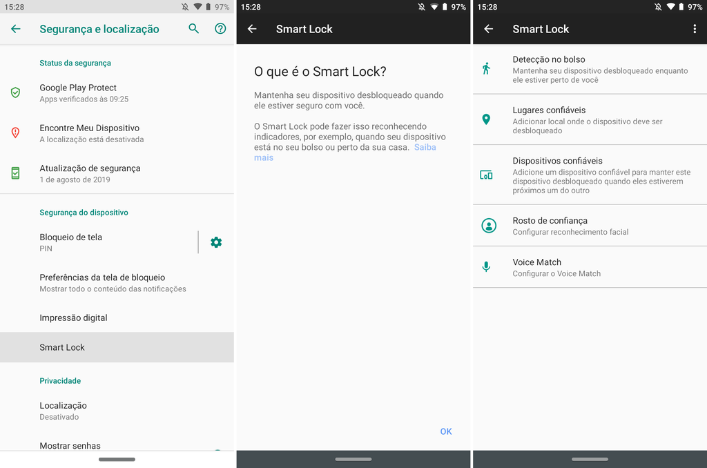 Ativando o Smart Lock em um celular Android / Captura de tela: Bruno Salutes