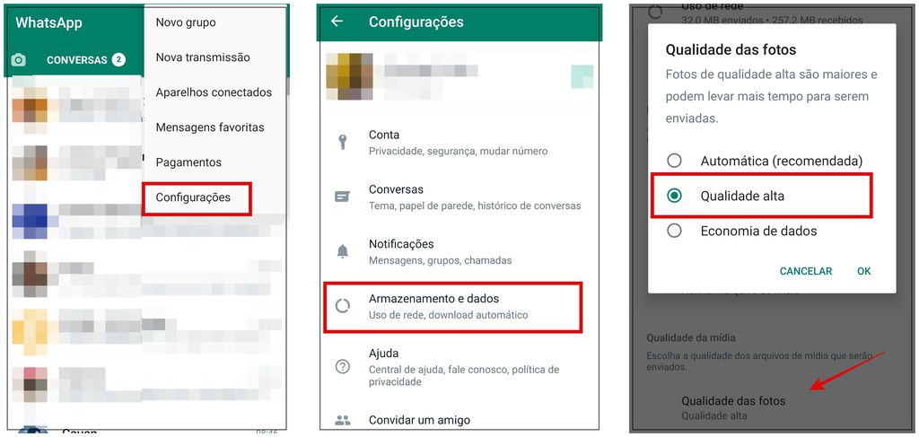 Mude as configurações para enviar fotos em alta qualidade pelo WhatsApp (Imagem: Captura de tela/Rodrigo Folter/Canaltech)
