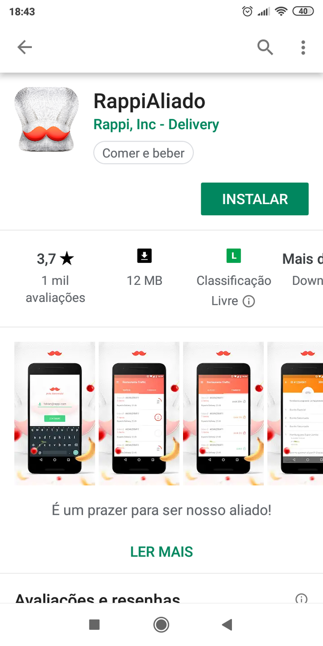 Aplicativo RappiAliado pode ser baixado gratuitamente pela Play Store (Captura: Rafael Rodrigues/Canaltech)