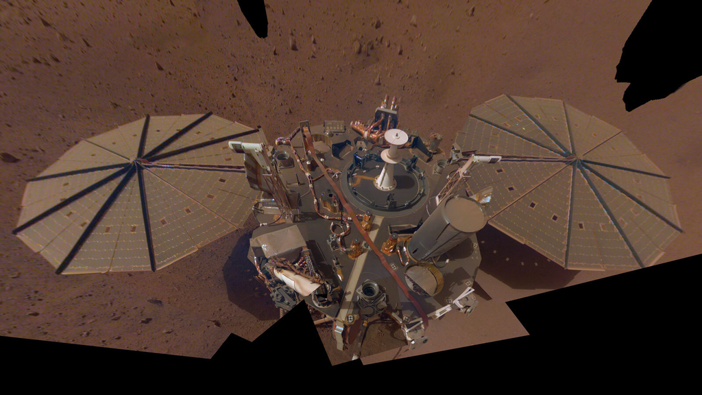 Selfie do lander feita pelo instrumento Deployment Camera (Imagem: Reprodução/NASA/JPL-Caltech)