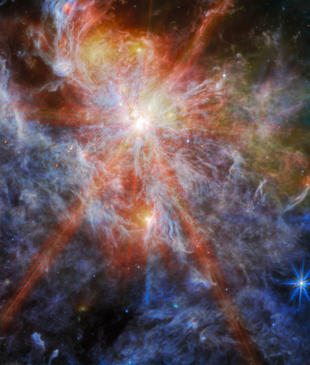 Berçário estelar N79 registrado pelo telescópio James Webb (Imagem: Reprodução/ESA/Webb, NASA & CSA, M. Meixner)