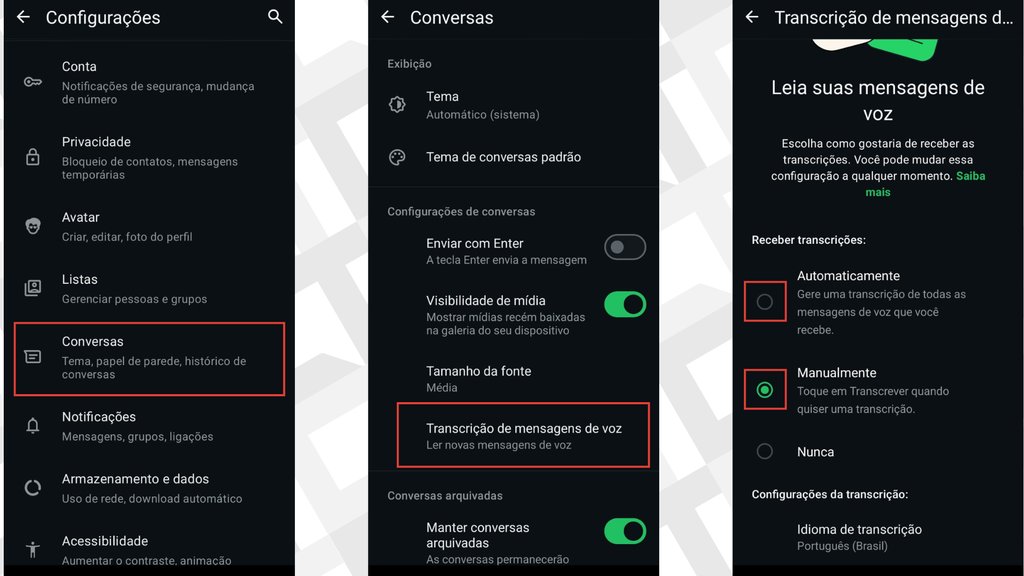 Passos para ativar a transcrição de áudio no WhatsApp