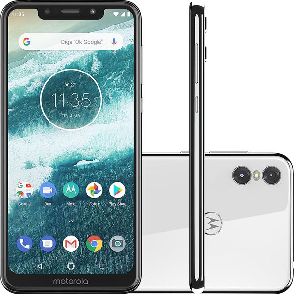 Smartphone Motorola One 64GB Dual Chip Android Oreo 8.1 Tela 5.9" 2.0 GHz Octa-Core Qualcomm 4G Câmera 13 + 2MP (Dual Traseira) - Branco nas Lojas Americanas.com [CUPOM]