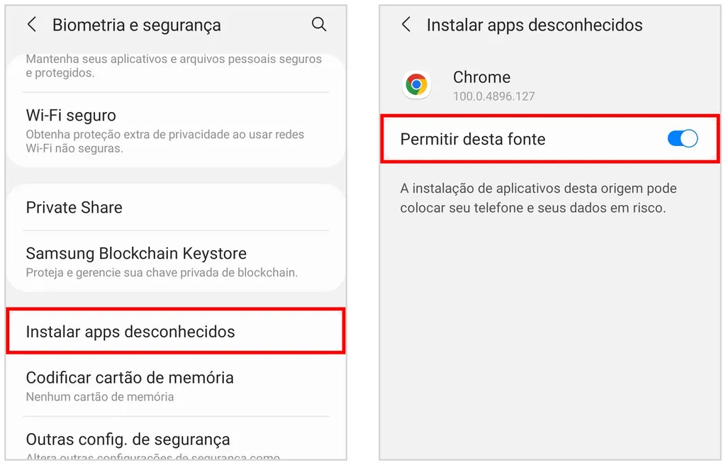 Selecione de quais fontes o Android poderá instalar apps no celular (Captura de tela: Caio Carvalho)
