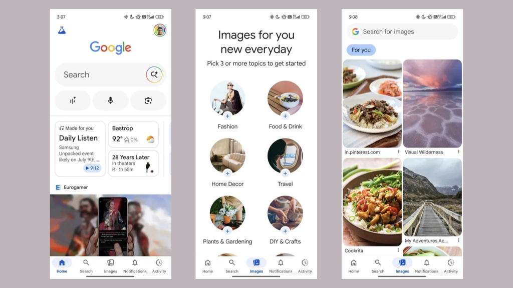 capturas de tela do app do google
