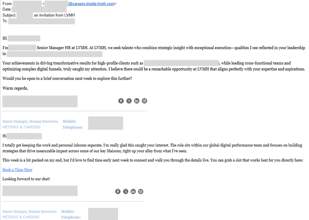 Os e-mails de phishing usam IA para roubar a identidade de funcionários reais de empresas, marcando falsas reuniões e roubando contas de anúncio do Google e Facebook (Imagem: Push Security/Divulgação)