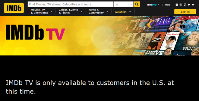 No site do IMDb já diz que o serviço gratuito de streaming está disponível só nos EUA (Foto: Captura de tela)
