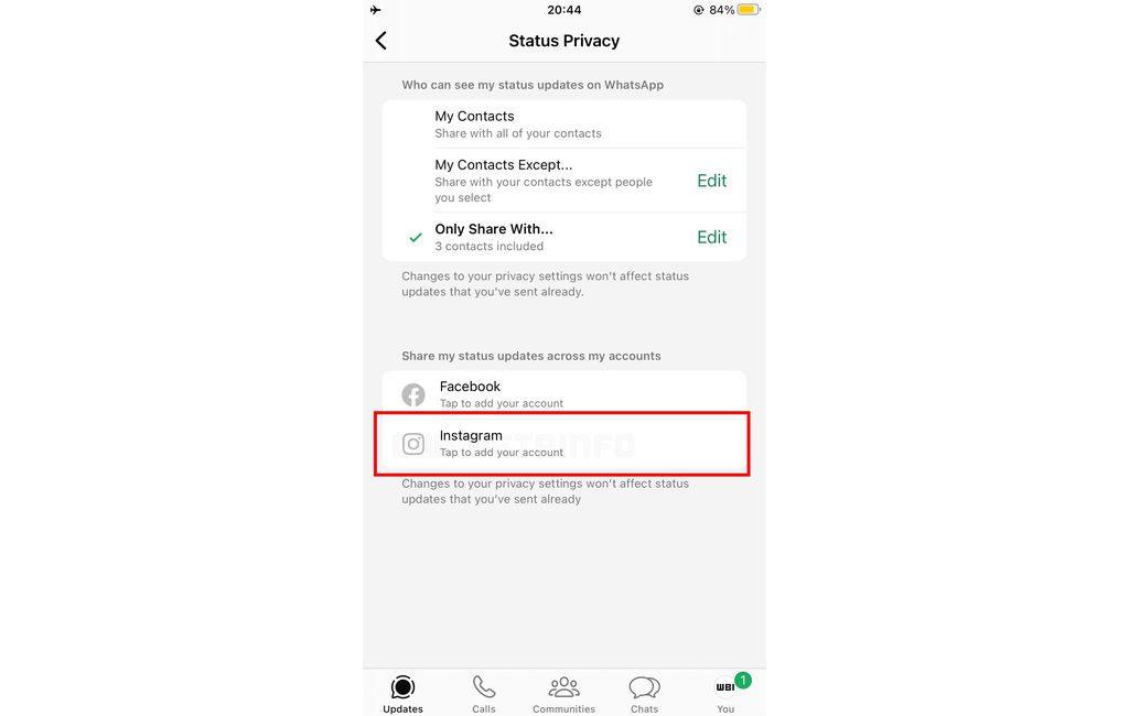 Opção de republicação dos status do WhatsApp como Stories do Instagram está em desenvolvimento (Imagem: Reprodução/WABetaInfo)